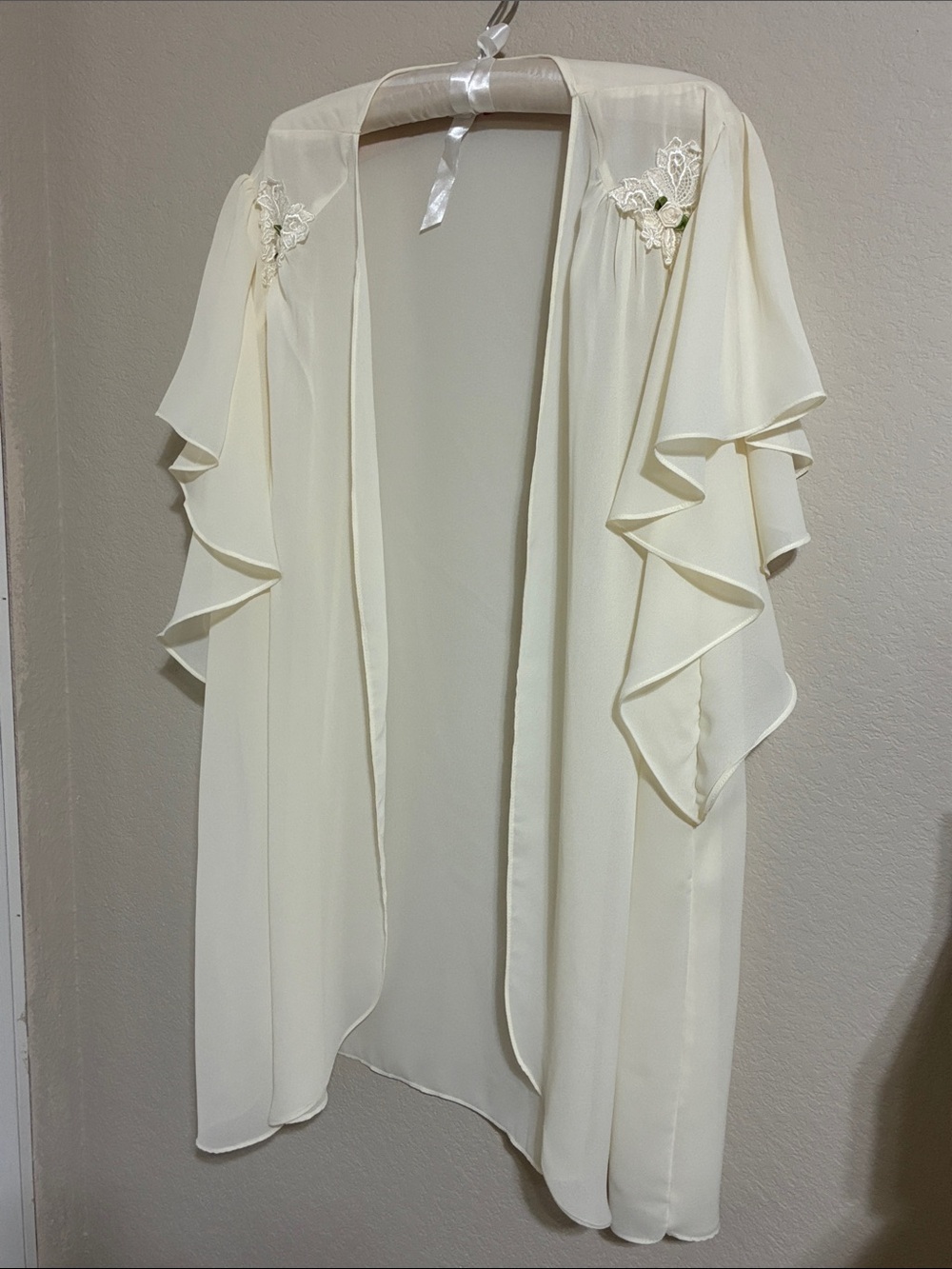 Ivory Sheer Ruffle Sleeve Kimono